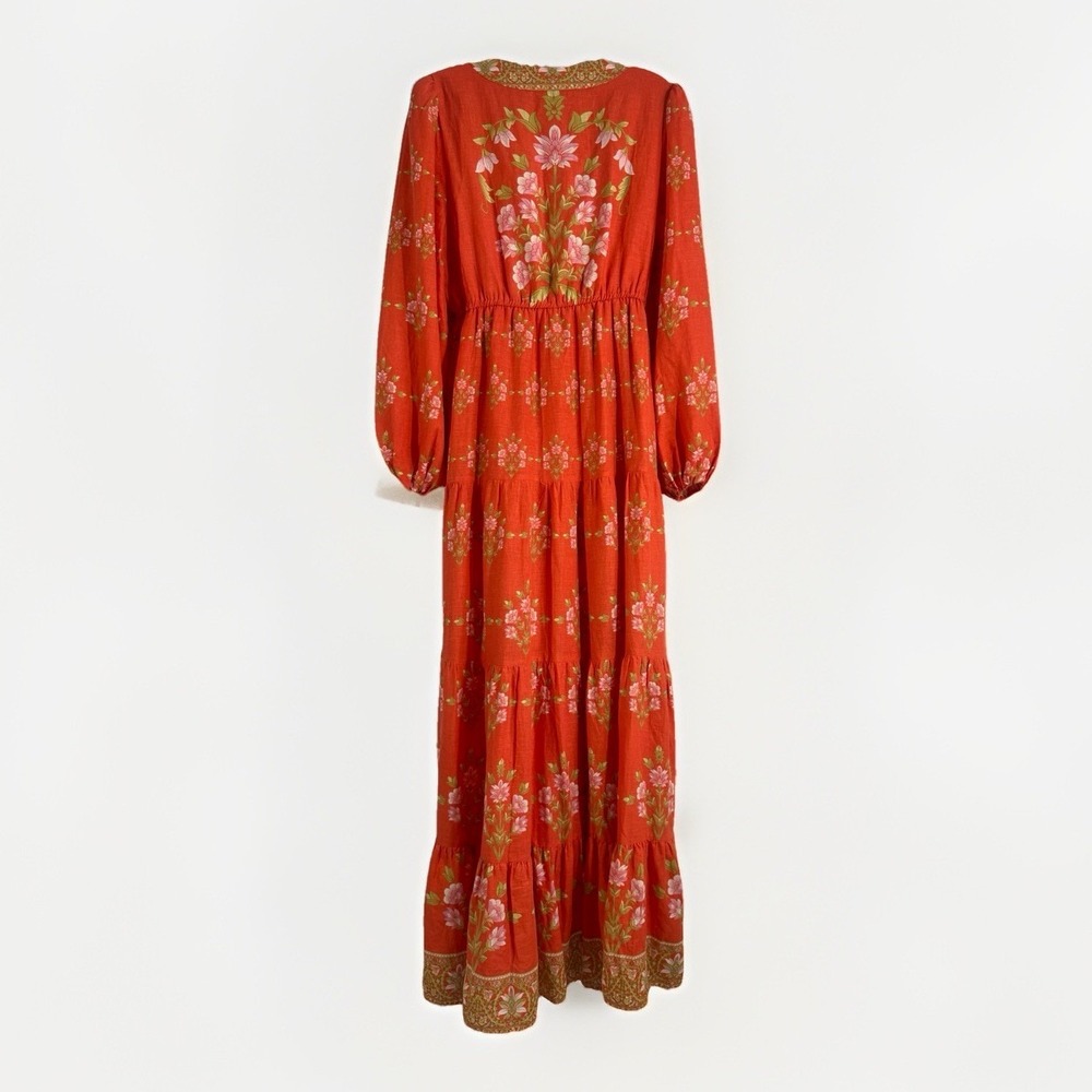 Women's Sz: Large Linen Blend Orange Boho Cottage Floral Maxi Dress by A Loves A - Picture 5 of 7